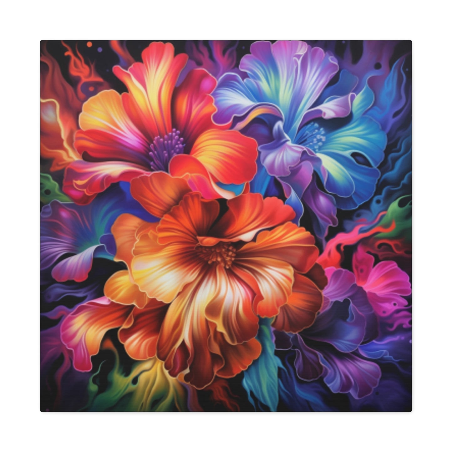 Glowing, Groovy, Psychedelic Hibiscus At Night - Large Wall Art