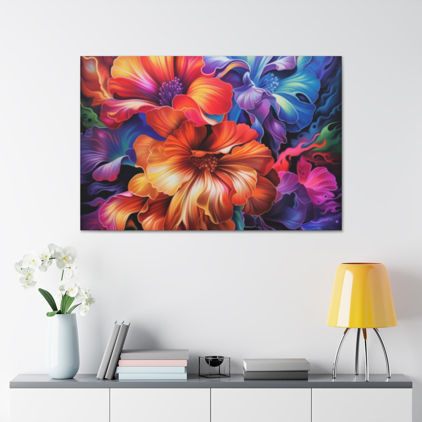 Glowing, Groovy, Psychedelic Hibiscus At Night - Large Wall Art