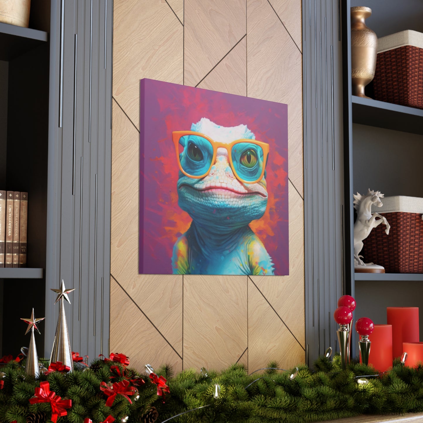 Lizard Lady With Purple Background - Large Wall Art