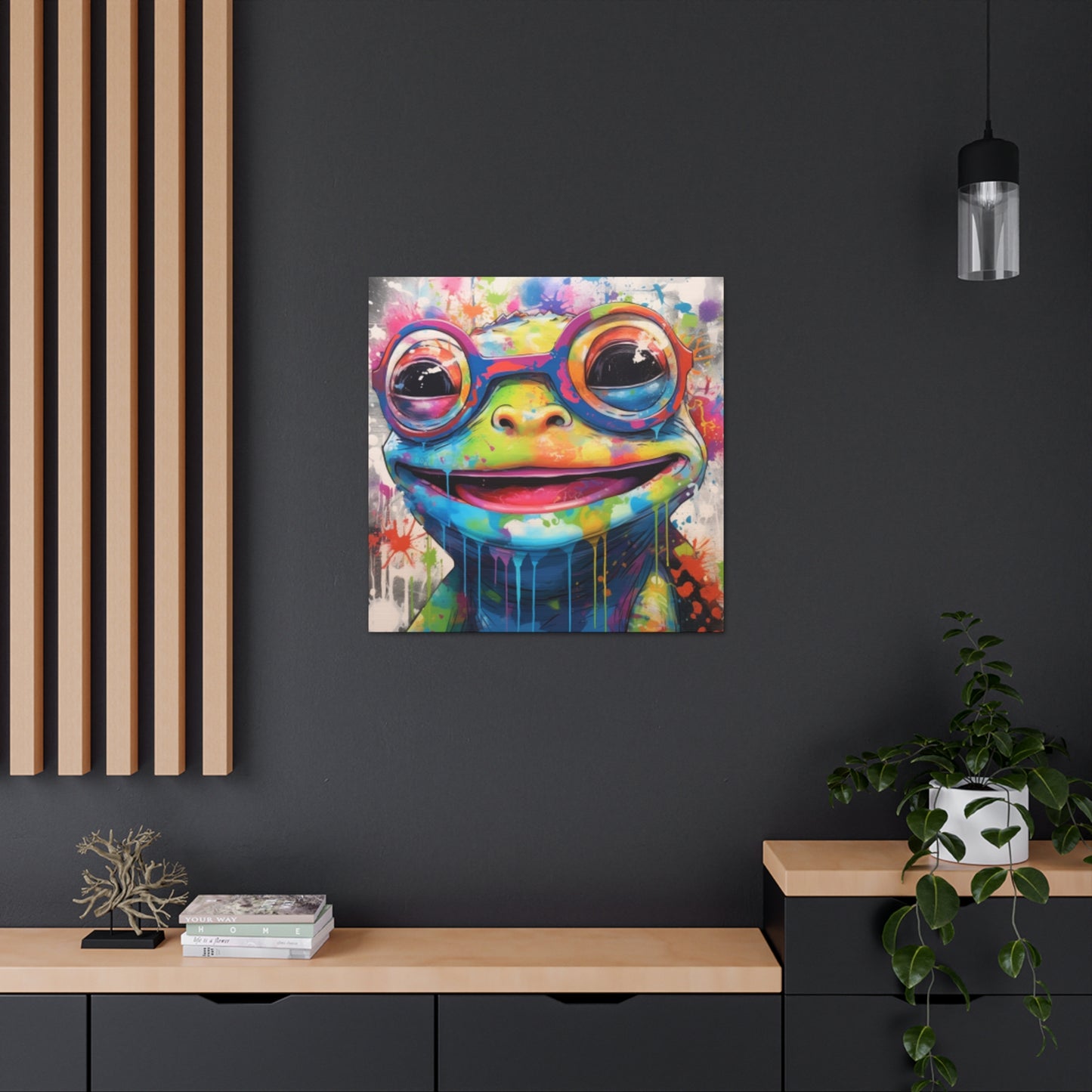 Happy Frog In Glasses Painting - Large Wall Art