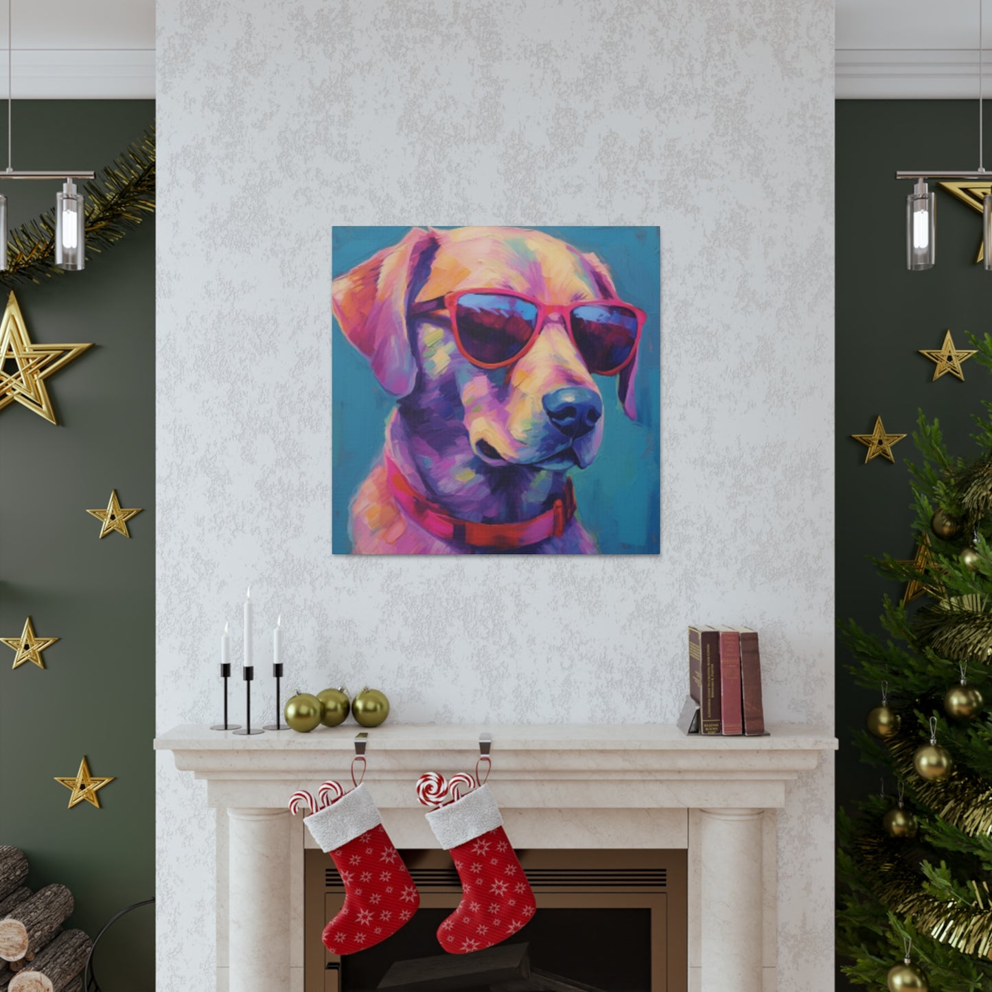 Cool Pup In Sunglasses, Blue Background - Large Wall Art