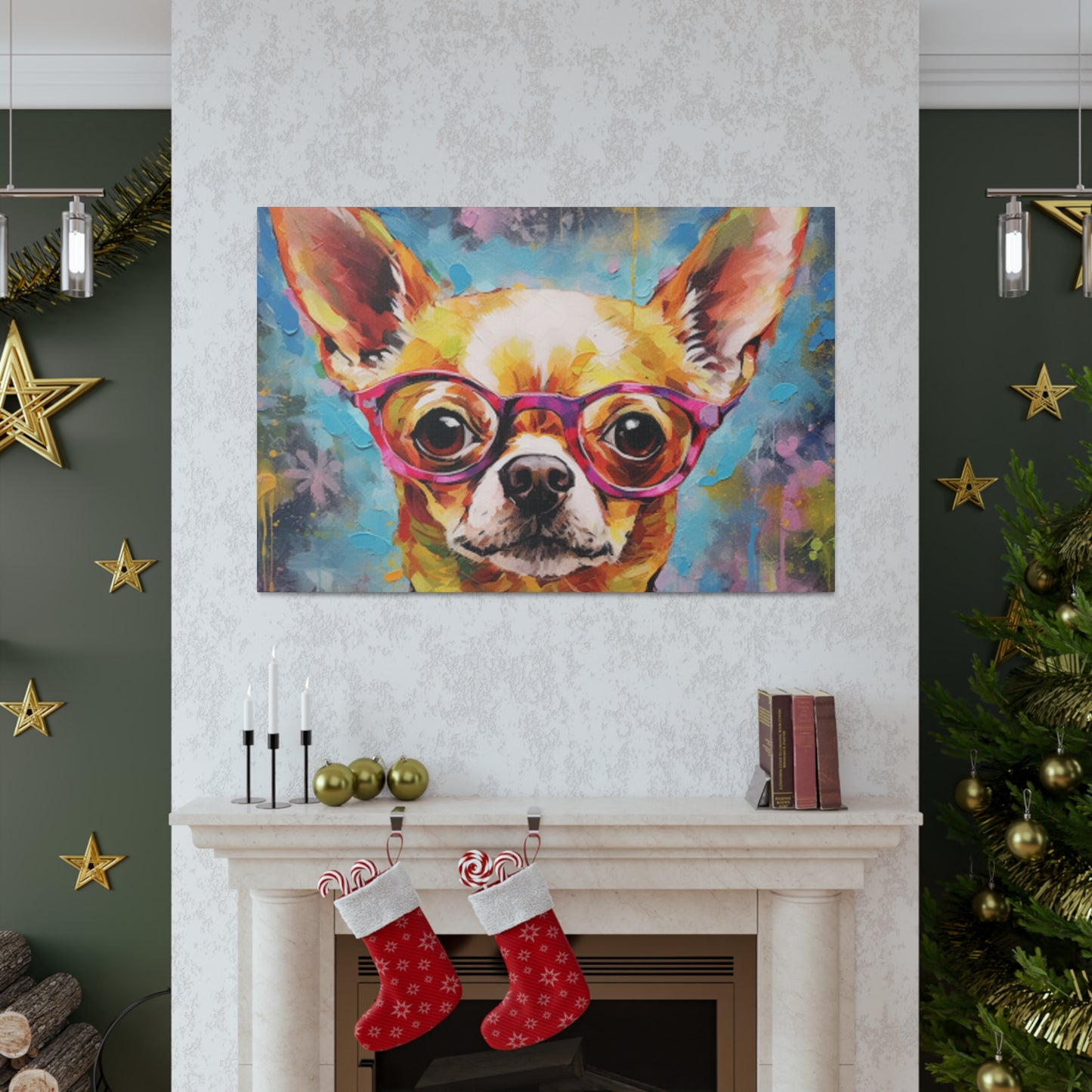 Happy Chihuahua In Purple Glasses - Large Wall Art