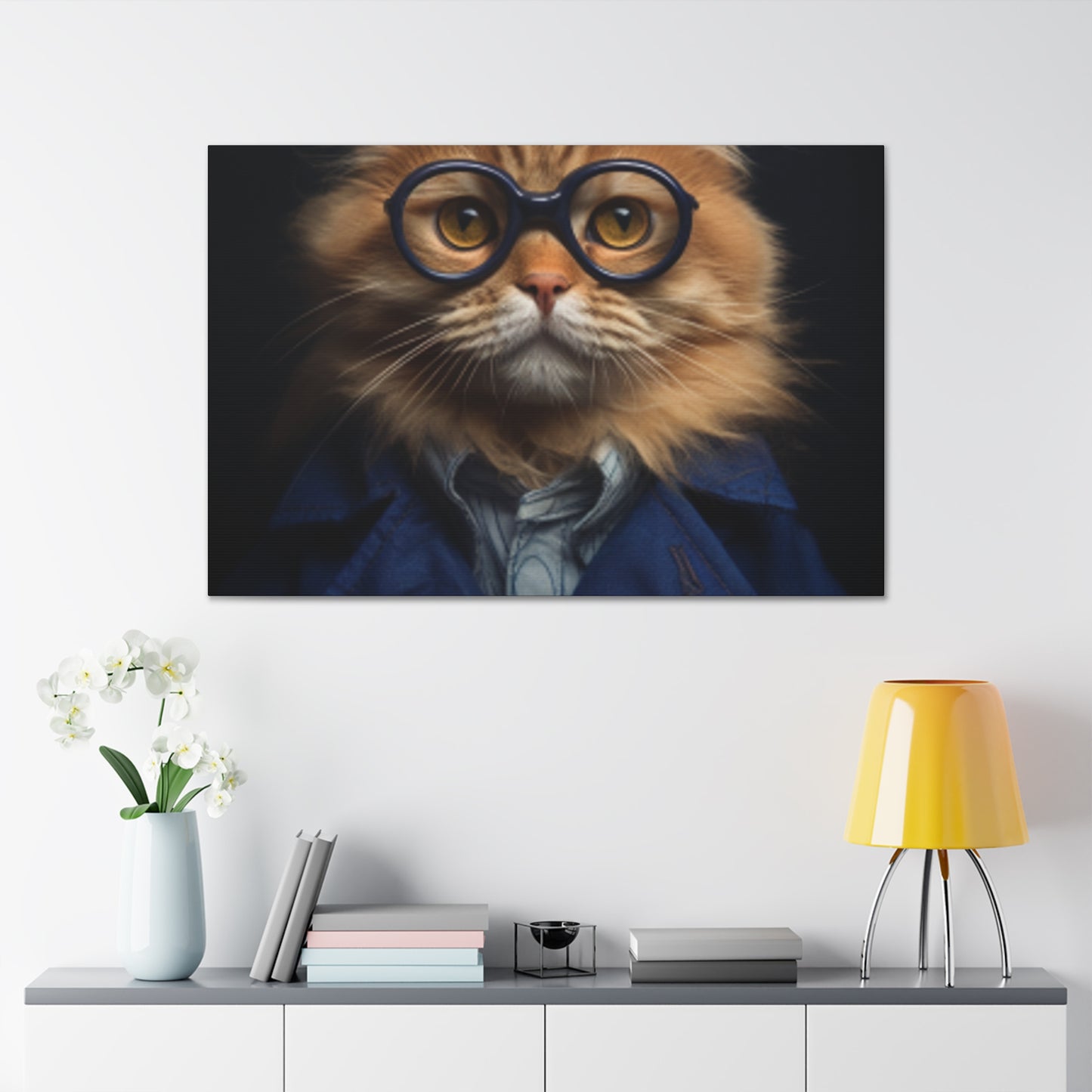 Blue Glasses And Jacket On Orange Kitty - Large Wall Art