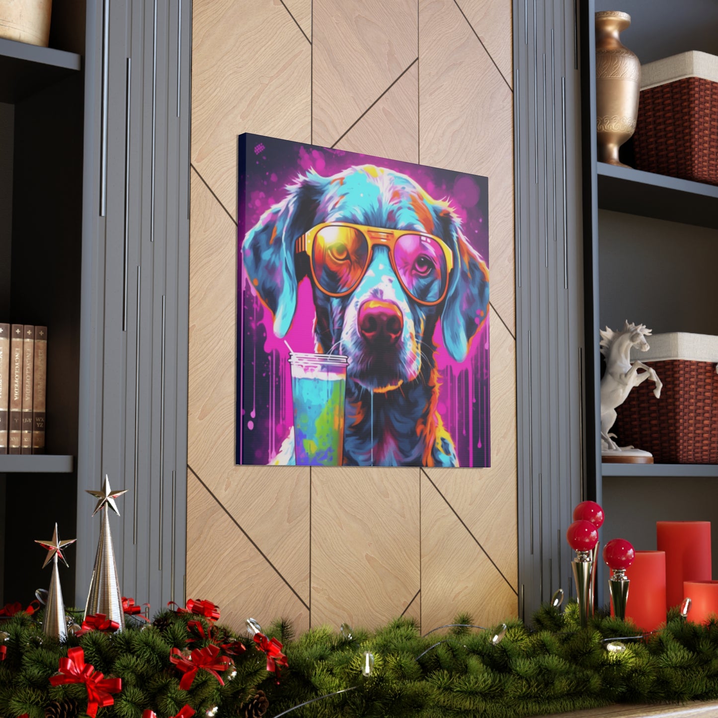 Groovy Dog In Gold Glasses Ready To Chill- Large Wall Art