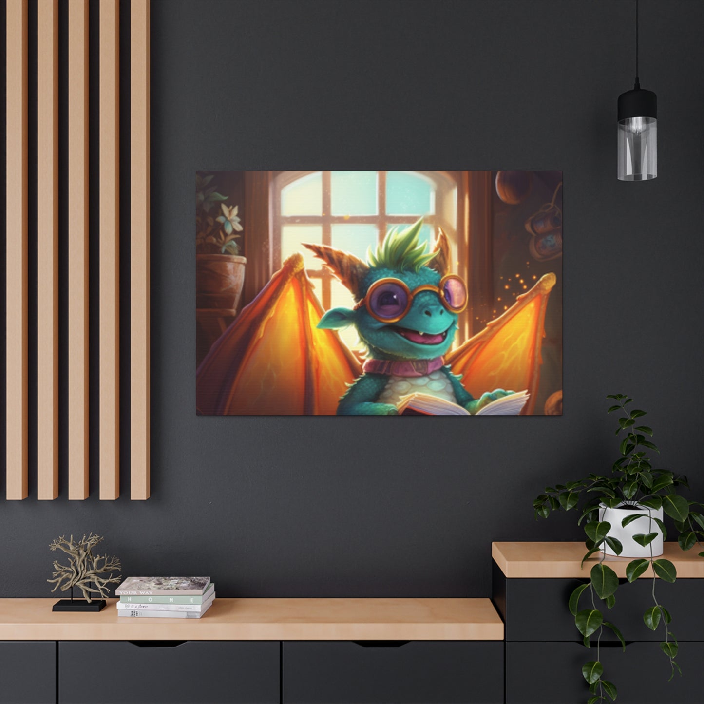 Little Dragon Reads A Book- Large Wall Art