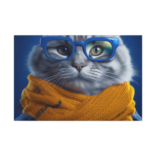 Why So Blue , Kitty Cat In Mustard Yellow Scarf - Large Wall Art