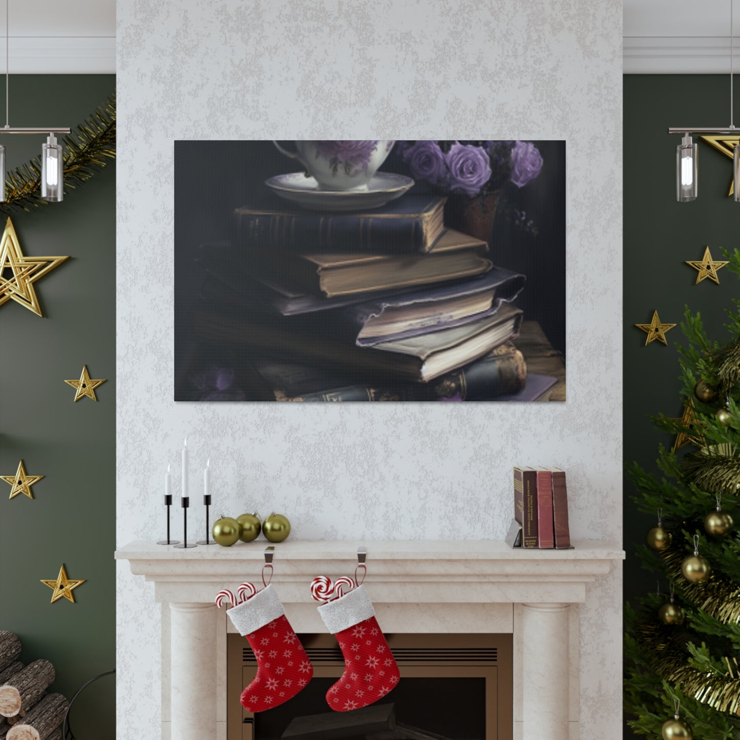 Purple Roses, Teapot And Books - Large Wall Art
