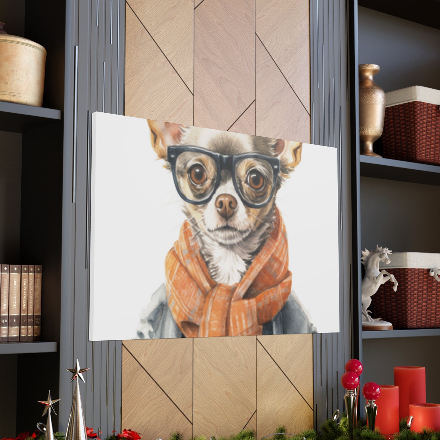 Chihuahua In Glasses And Orange Scarf - Large Wall Art