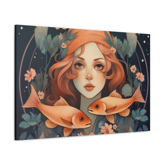 Astrology, Lofi, Pisces, Fish And Girl - Large Wall Art