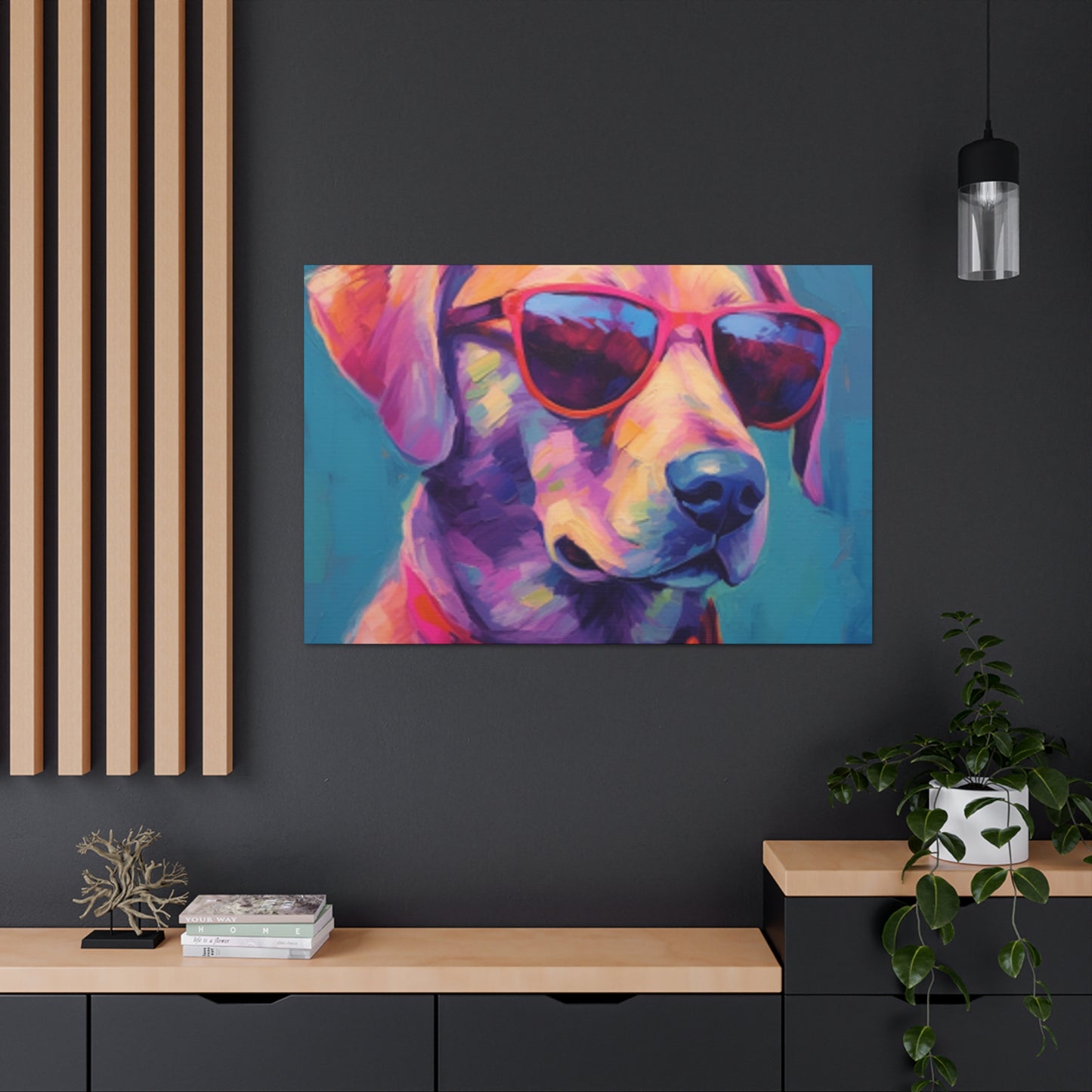 Cool Pup In Sunglasses, Blue Background - Large Wall Art