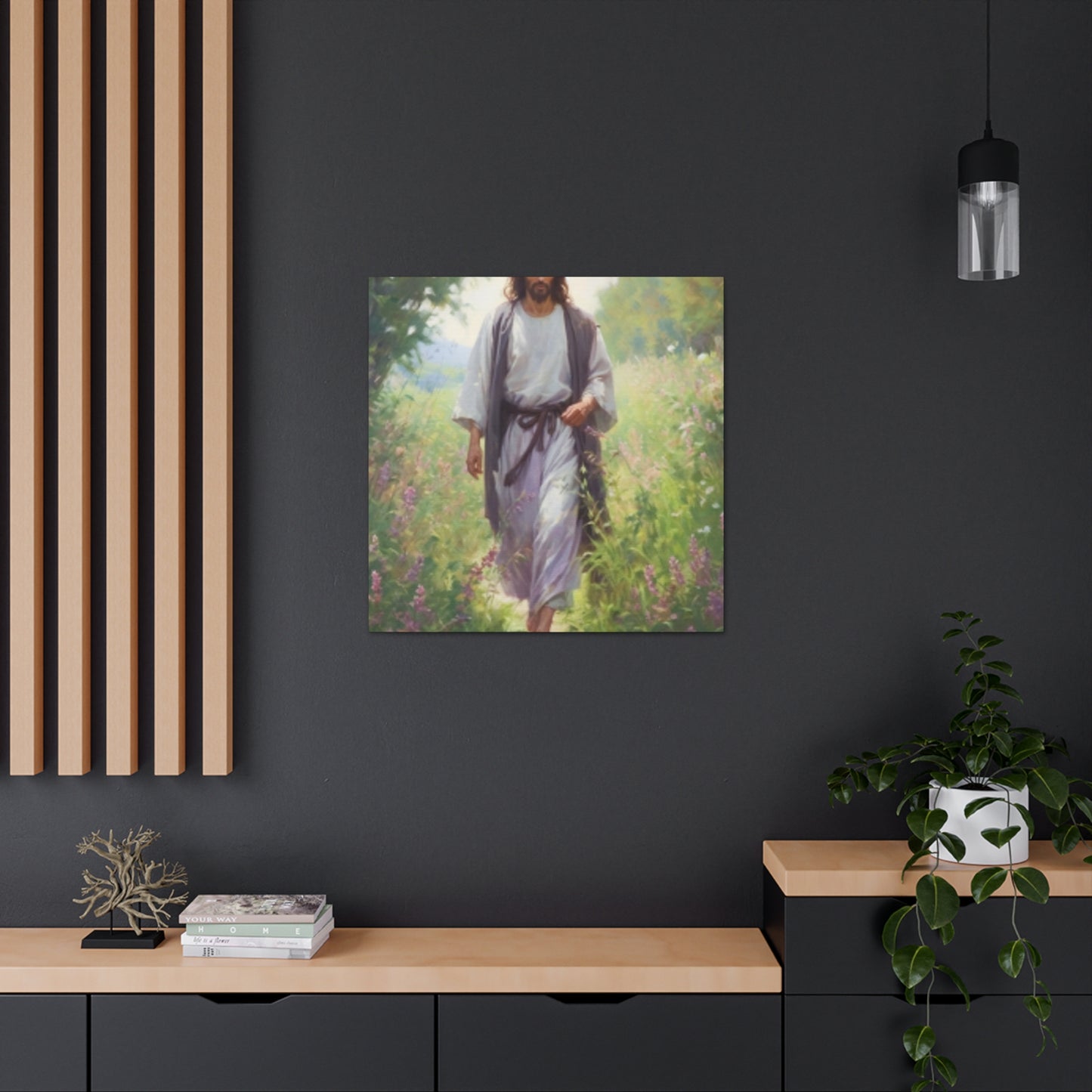 Jesus Taking A Heavenly Walk Through Wildflowers - Large Wall Art