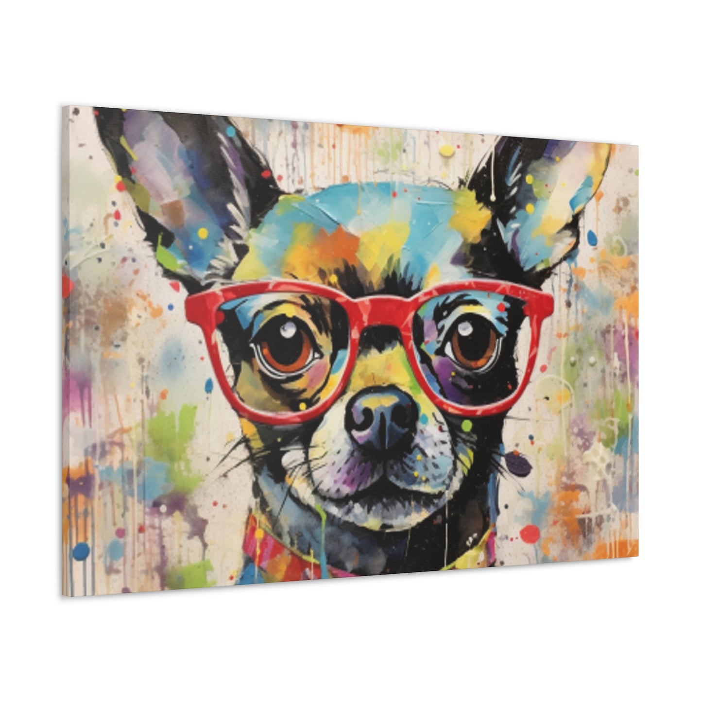 Colorful Painting Of Chihuahua In Red Glasses - Large Wall Art