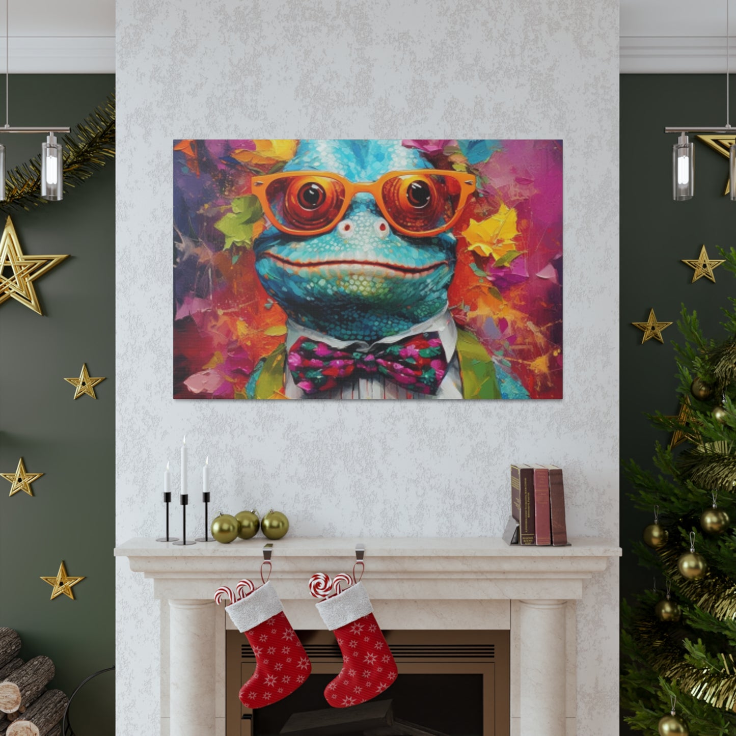 Lizard Art, Blue Lizard In Orange Glasses And A Smile - Large Wall Art