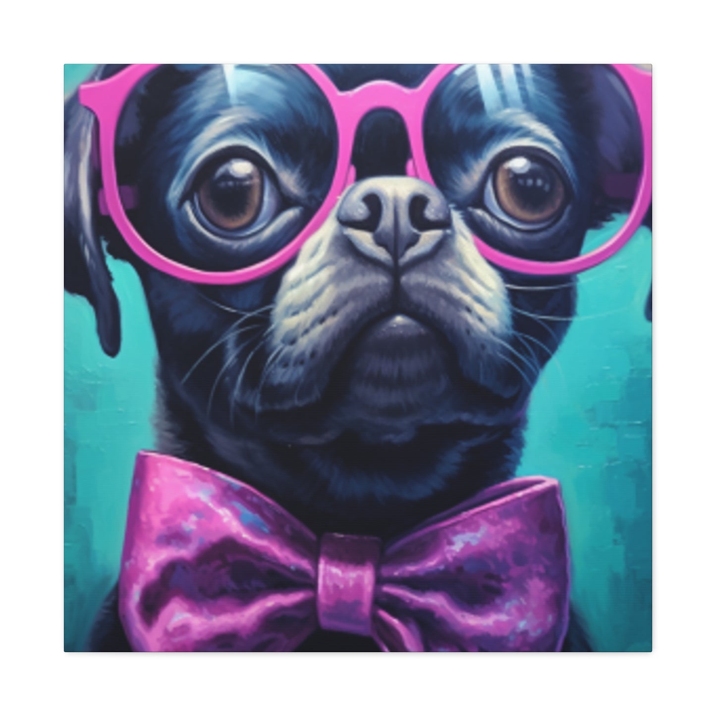 Huge Purple Glasses And Bow Tie On A Black Dog- Large Wall Art