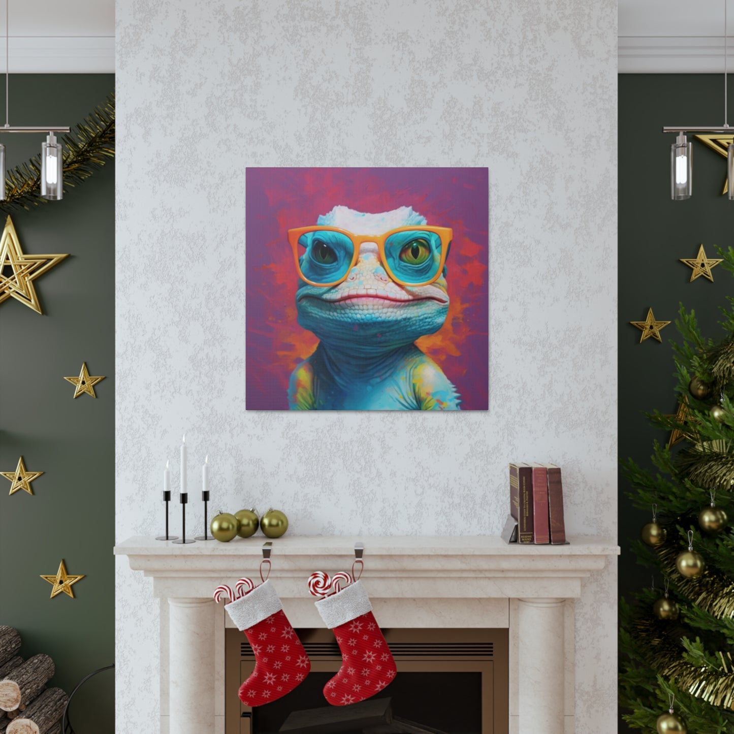 Lizard Lady With Purple Background - Large Wall Art