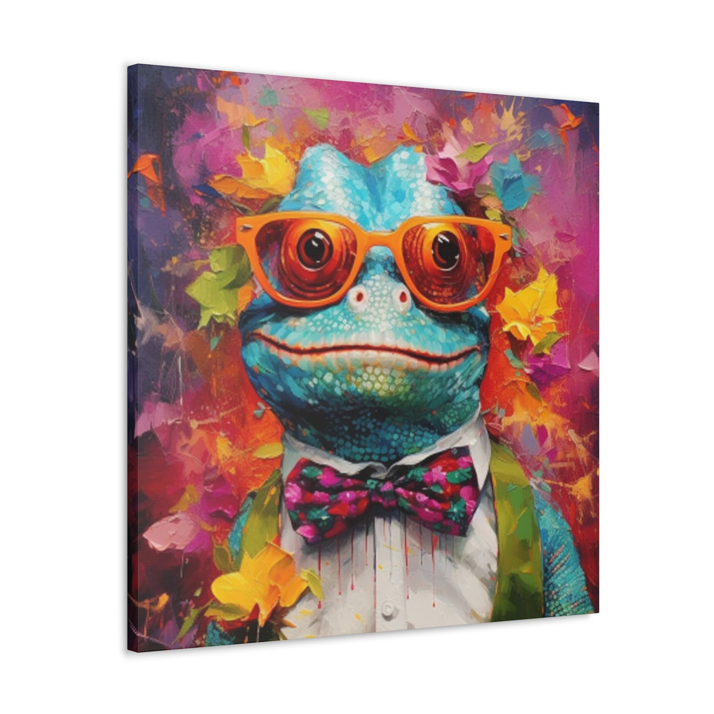 Lizard Art, Blue Lizard In Orange Glasses And A Smile - Large Wall Art
