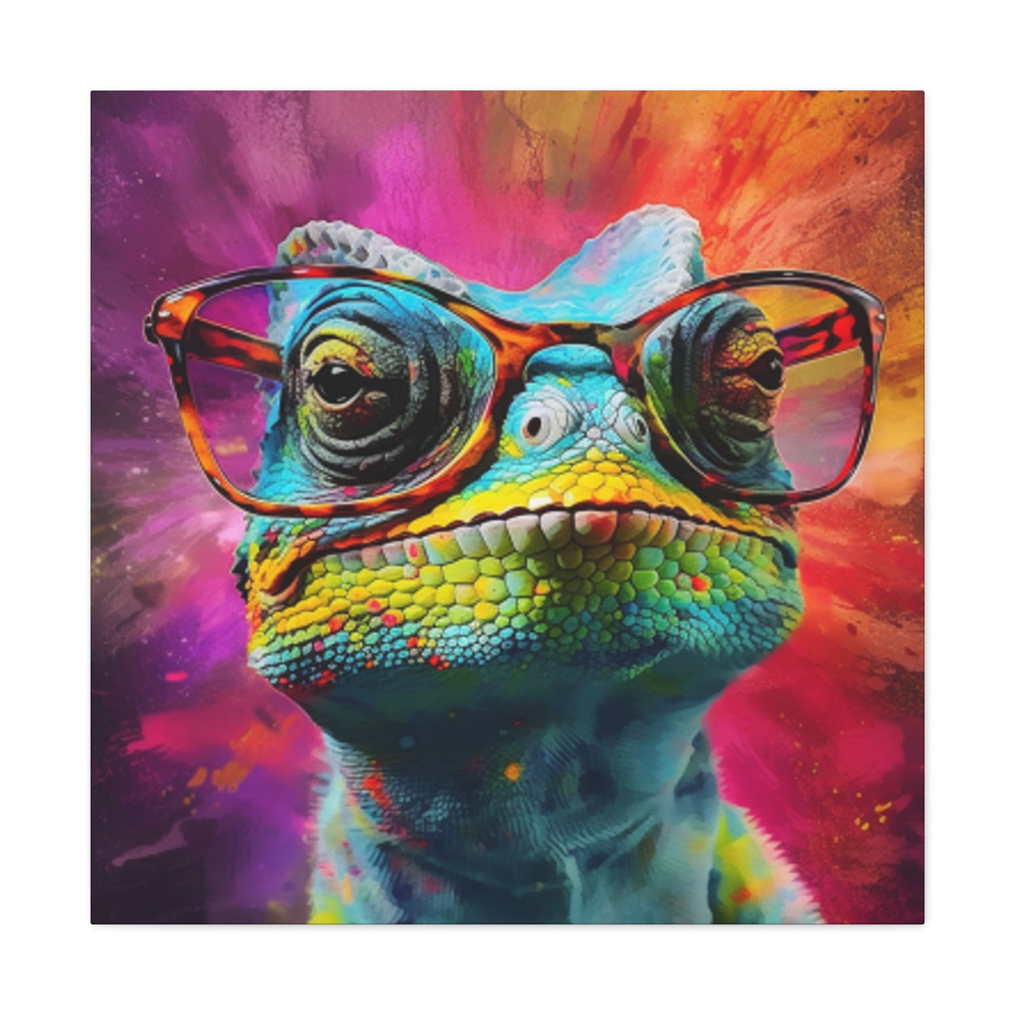 Lizard In Glasses With Purple, Pink, And Yellow Background - Large Wall Art