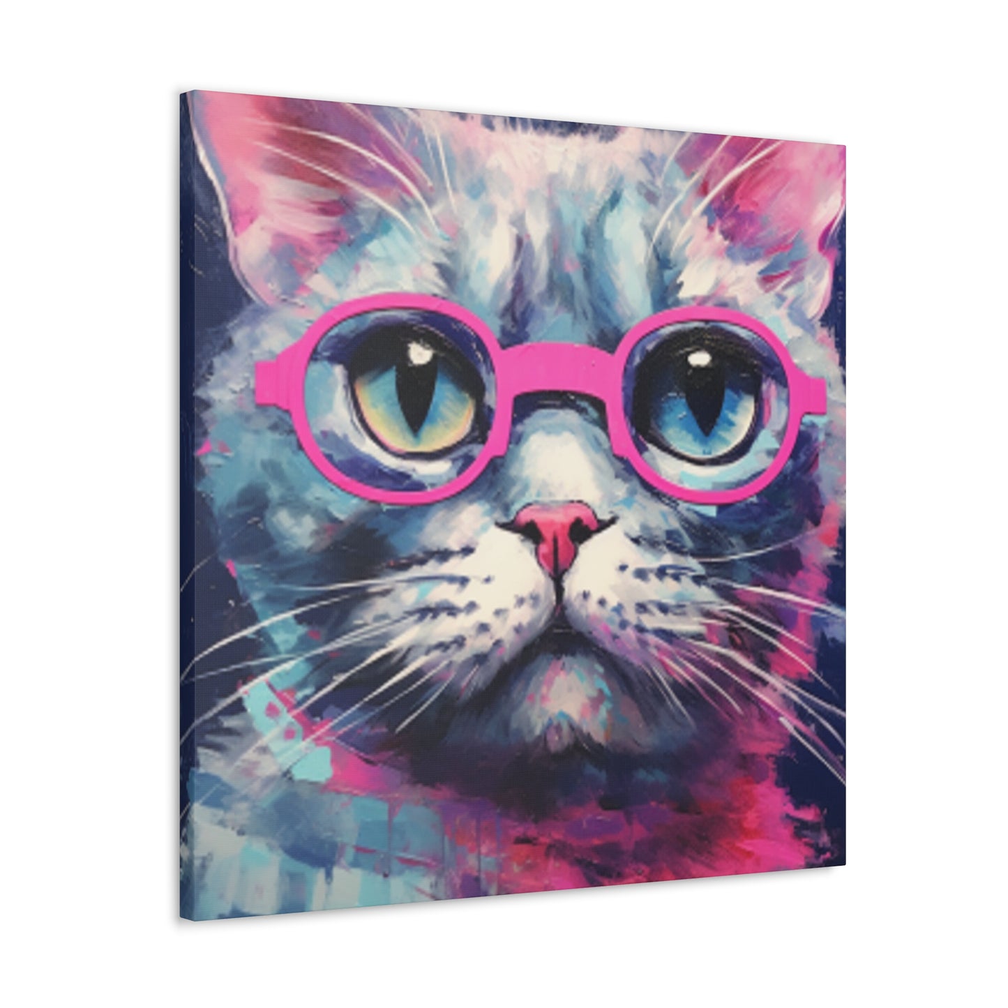 Kitty With A Purple Glow And Purple Glasses - Large Wall Art