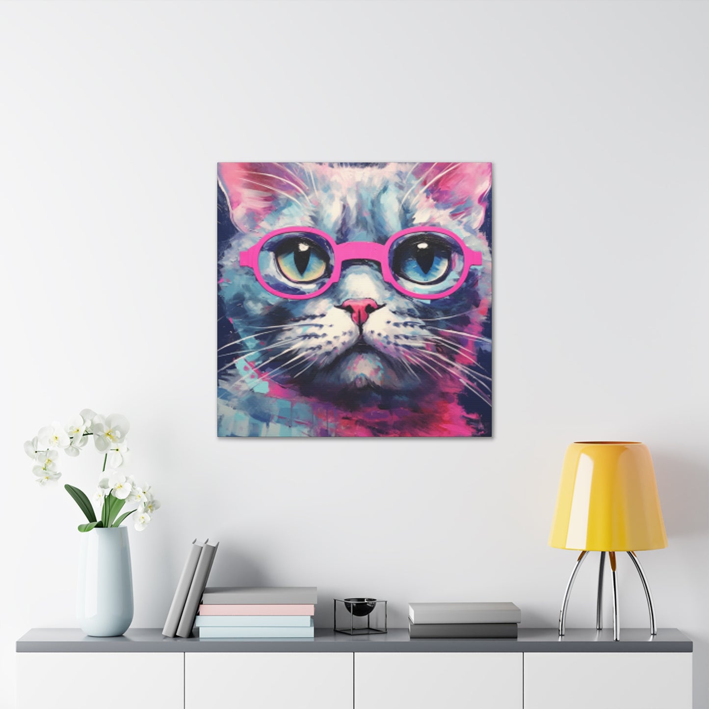 Kitty With A Purple Glow And Purple Glasses - Large Wall Art