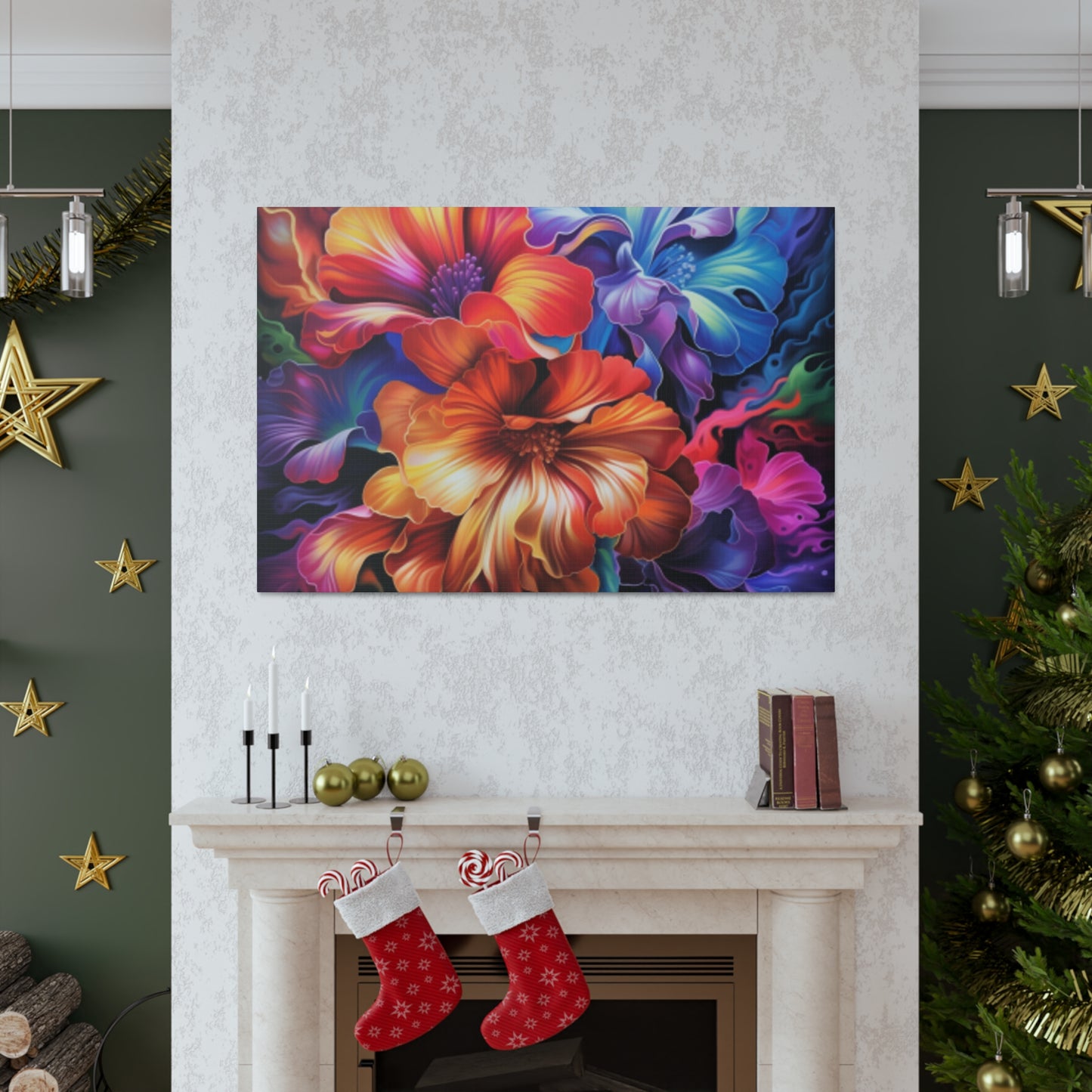 Glowing, Groovy, Psychedelic Hibiscus At Night - Large Wall Art