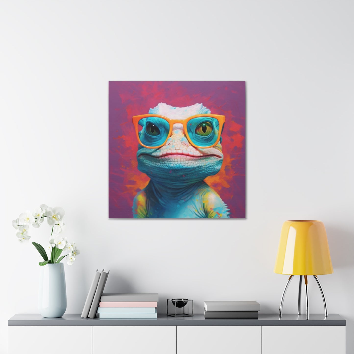 Lizard Lady With Purple Background - Large Wall Art
