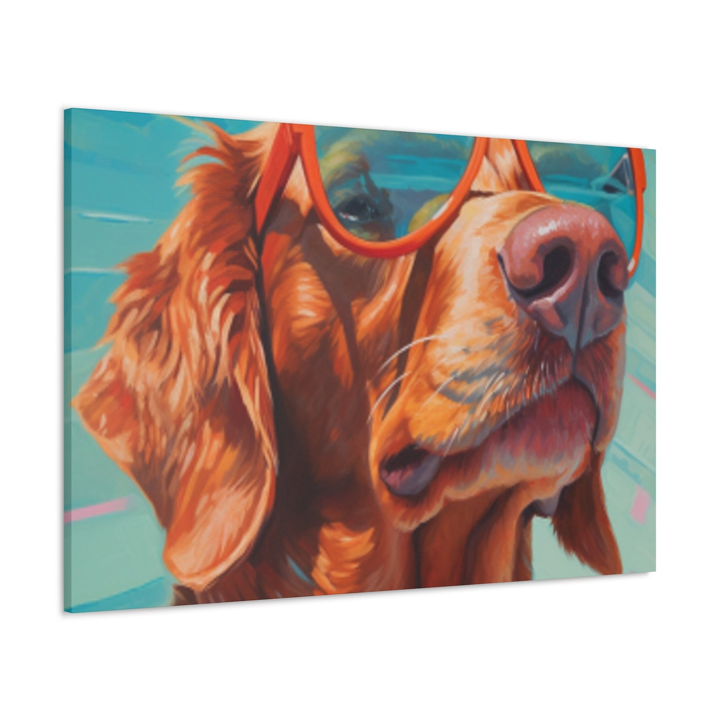 Golden Retriever In Orange Glasses Looking Yonder - Large Wall Art