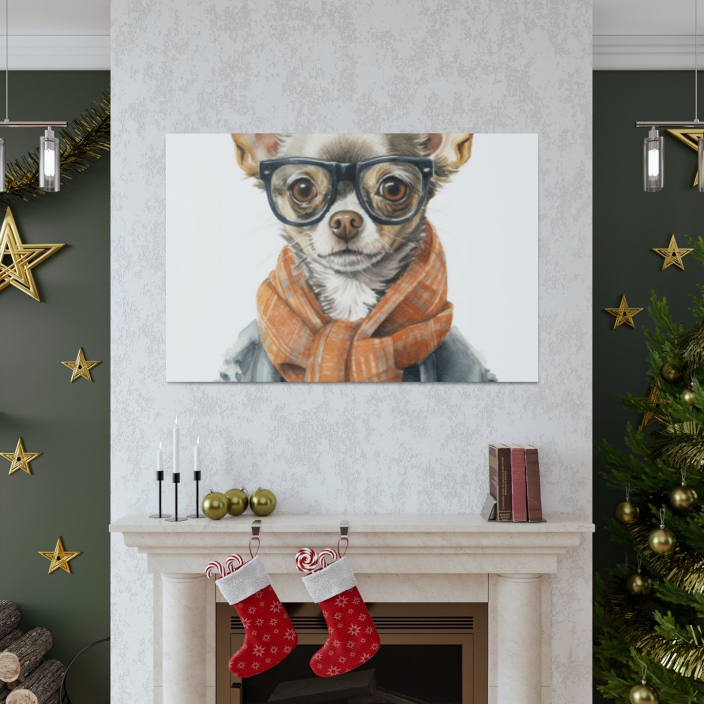 Chihuahua In Glasses And Orange Scarf - Large Wall Art