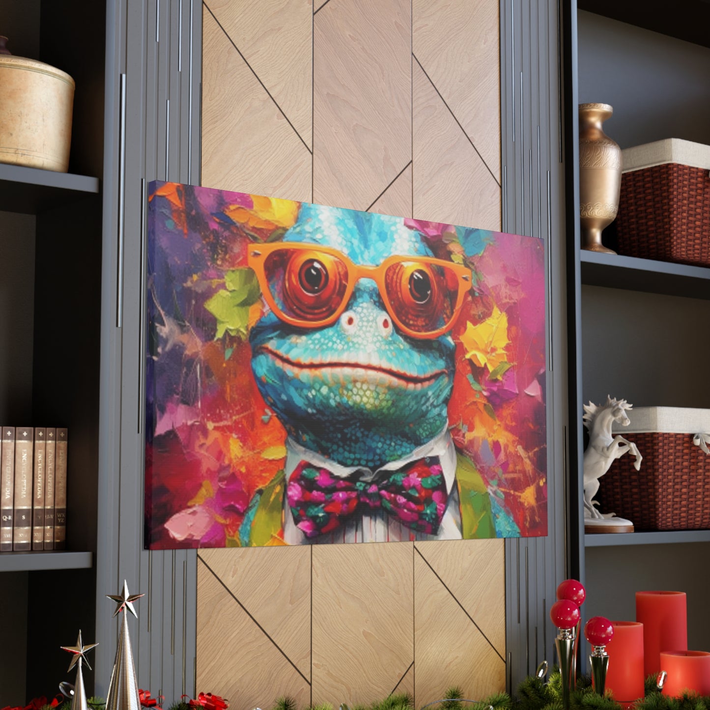 Lizard Art, Blue Lizard In Orange Glasses And A Smile - Large Wall Art