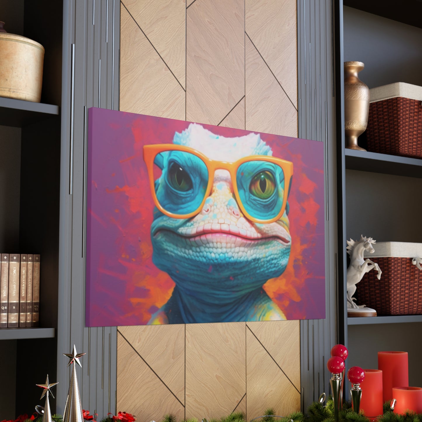Lizard Lady With Purple Background - Large Wall Art