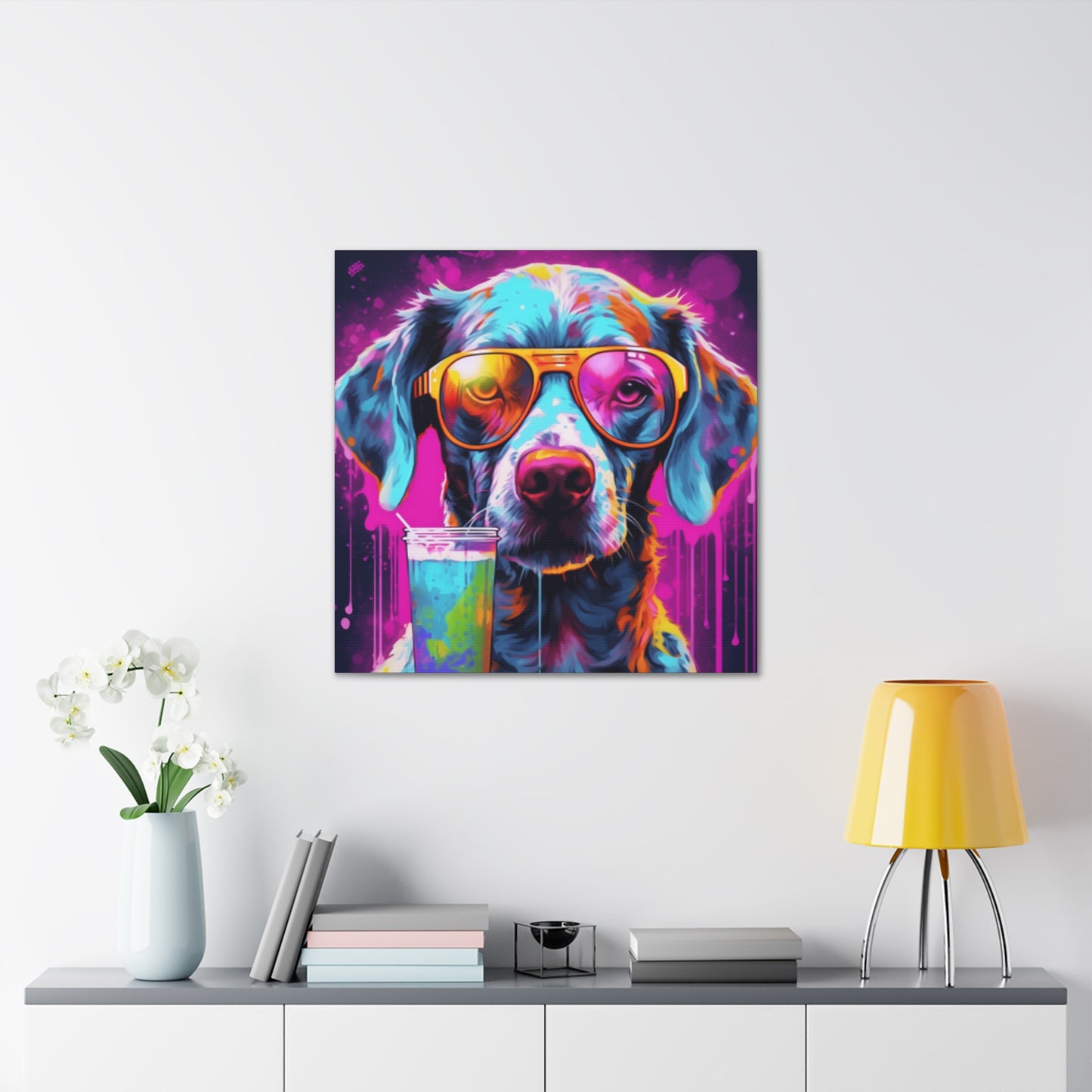 Groovy Dog In Gold Glasses Ready To Chill- Large Wall Art
