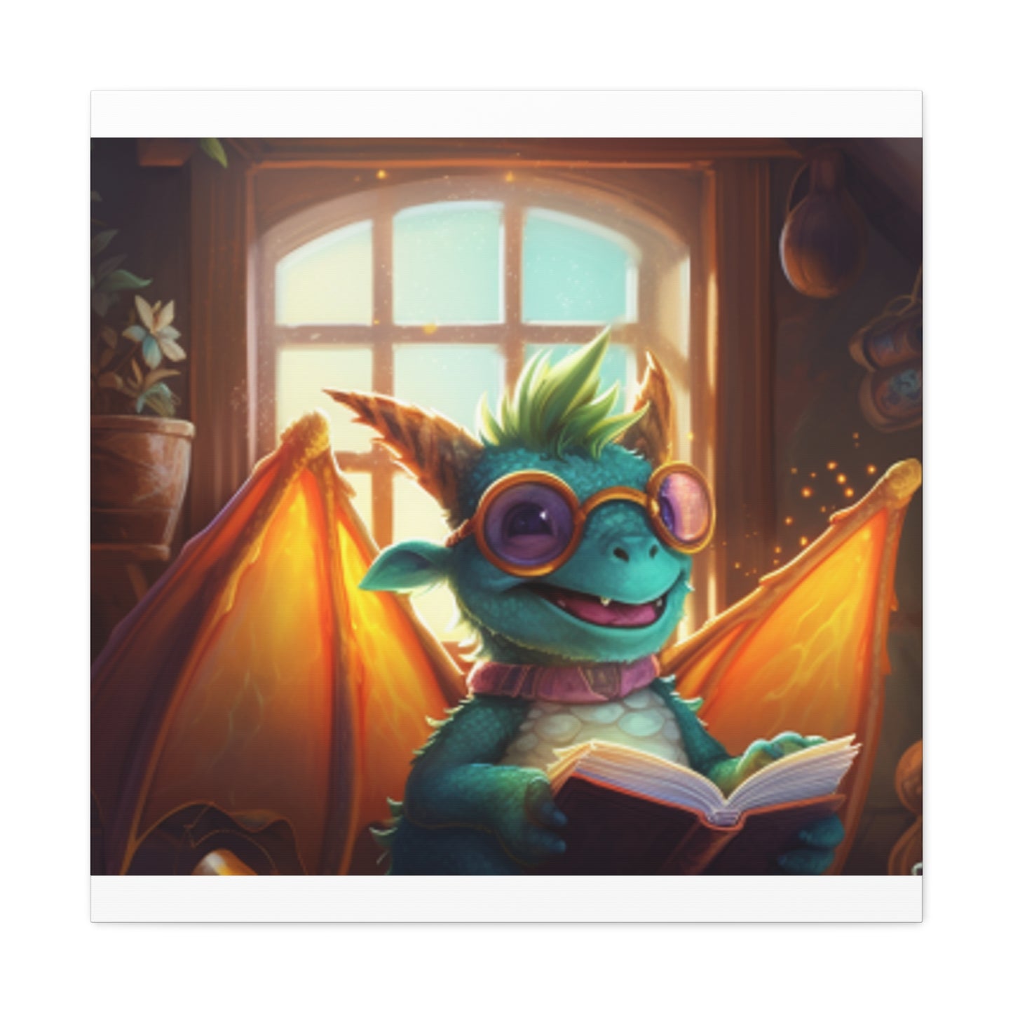 Little Dragon Reads A Book- Large Wall Art
