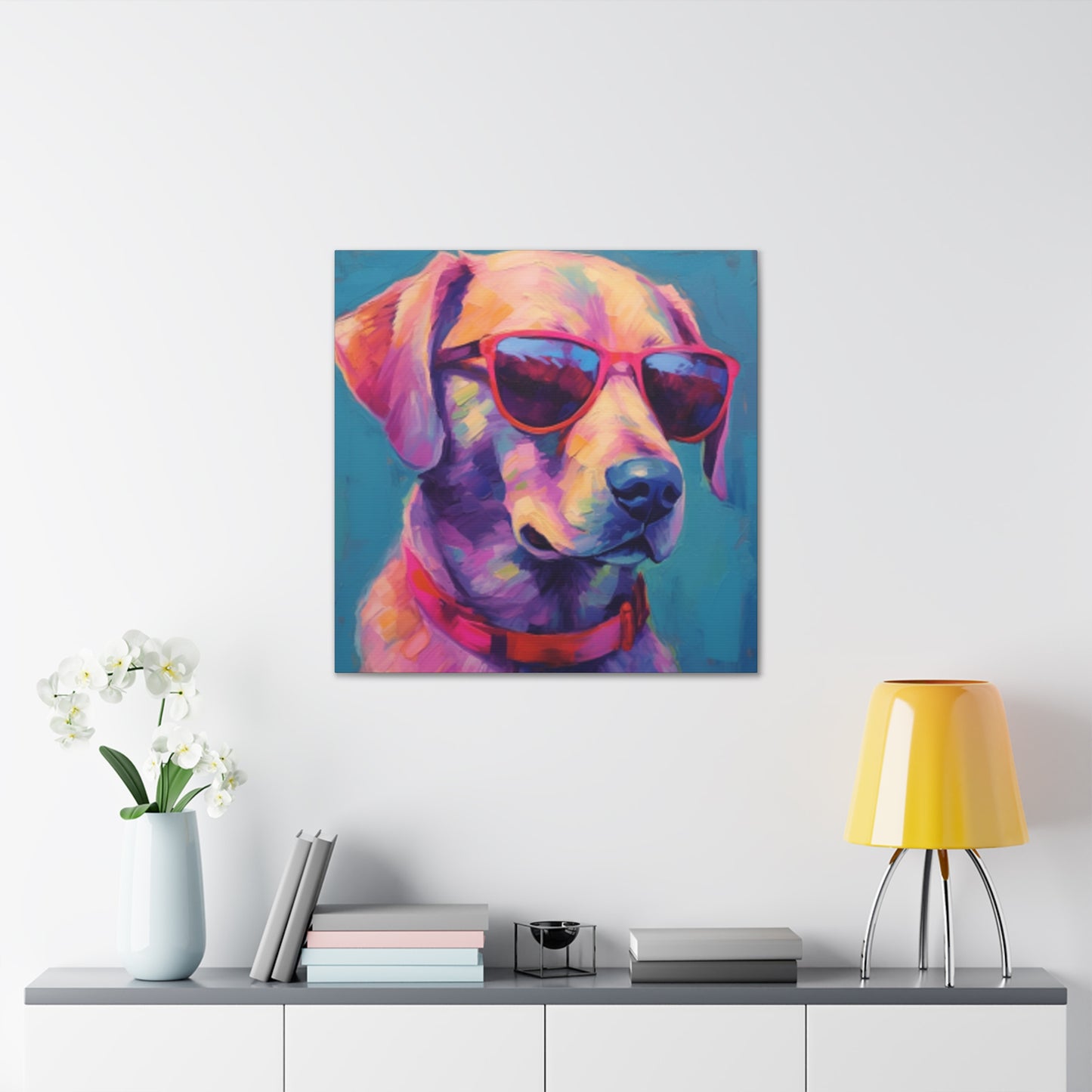 Cool Pup In Sunglasses, Blue Background - Large Wall Art