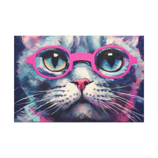Kitty With A Purple Glow And Purple Glasses - Large Wall Art