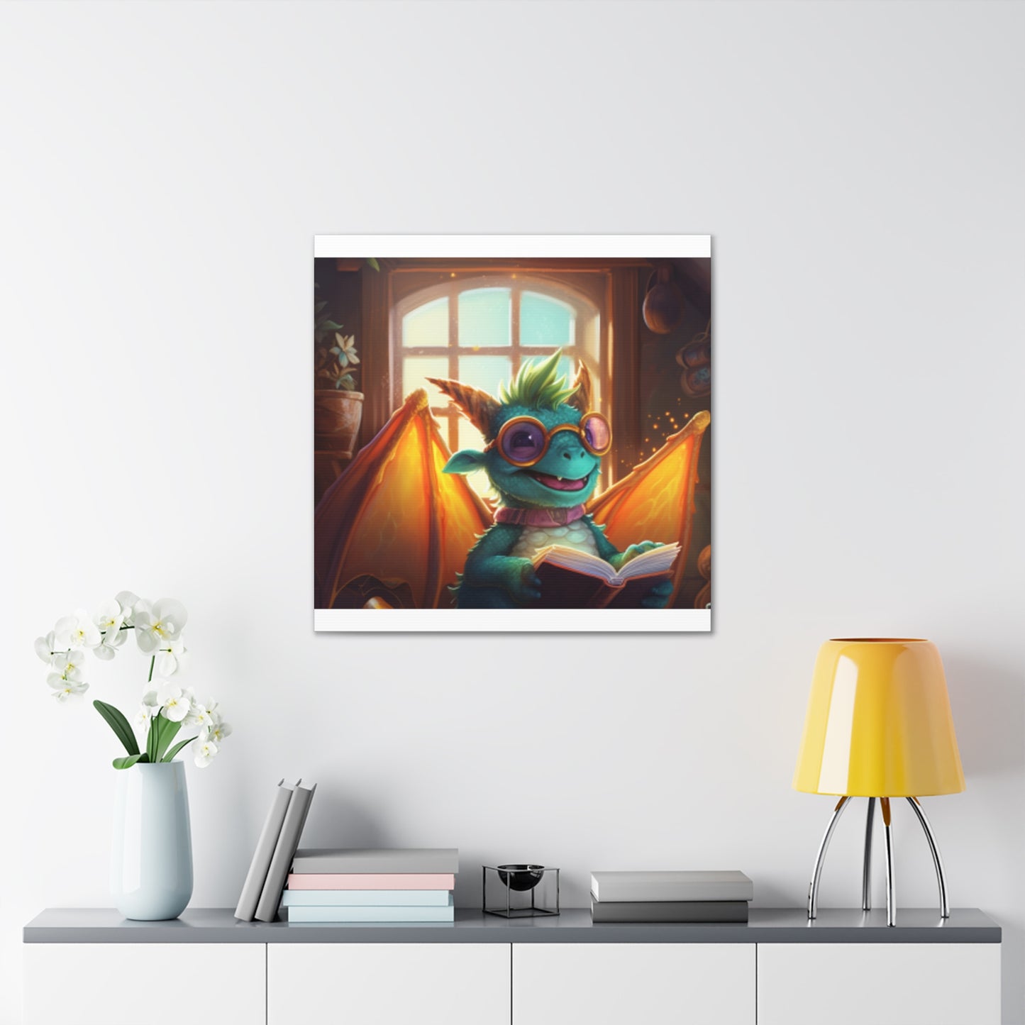 Little Dragon Reads A Book- Large Wall Art