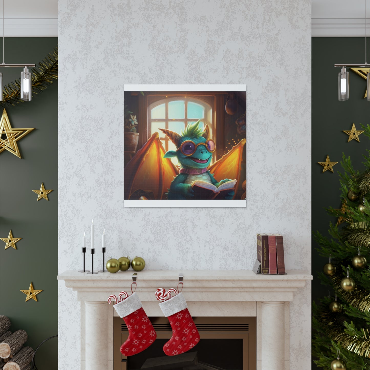 Little Dragon Reads A Book- Large Wall Art