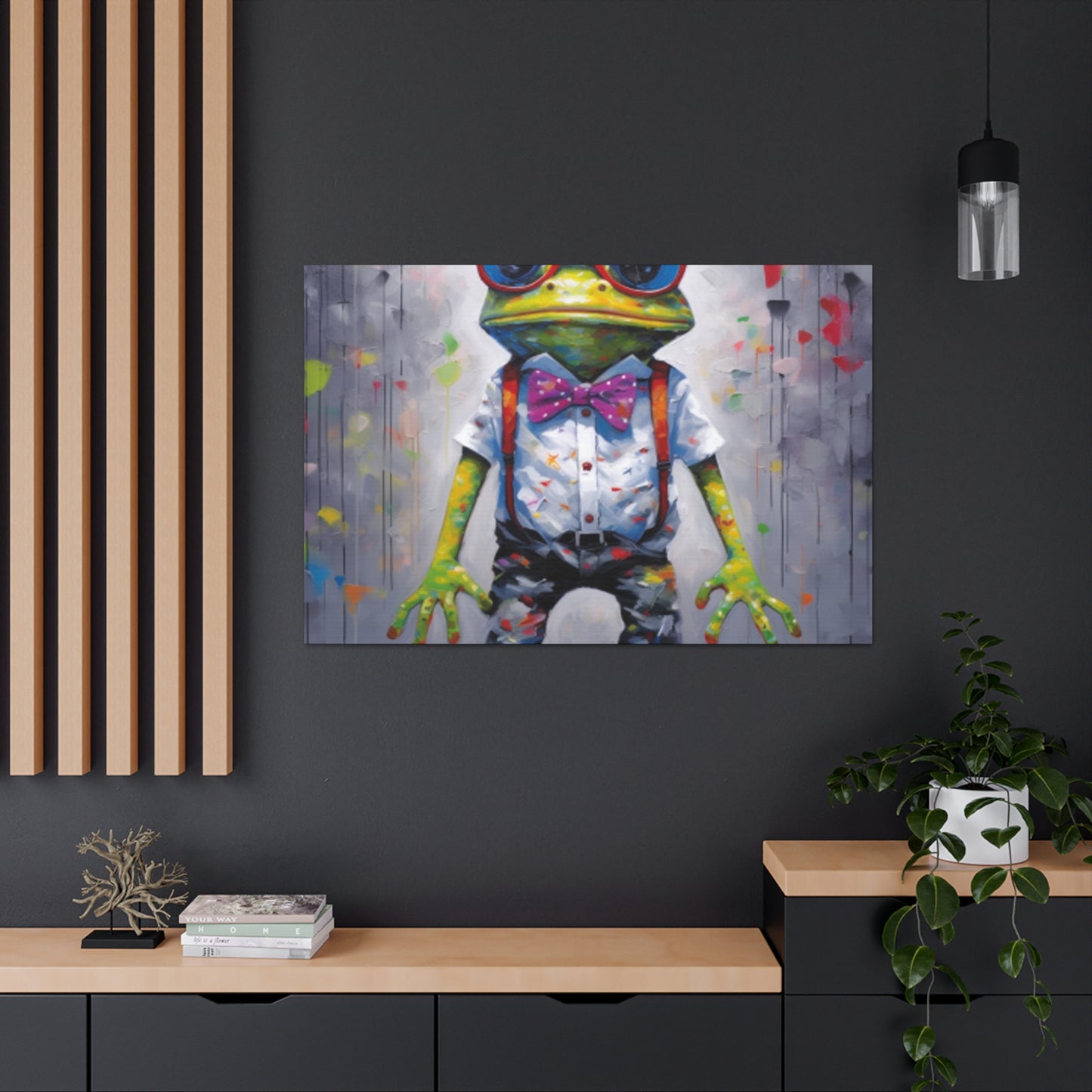 Green Frog In Red Glasses And Suspenders - Large Wall Art