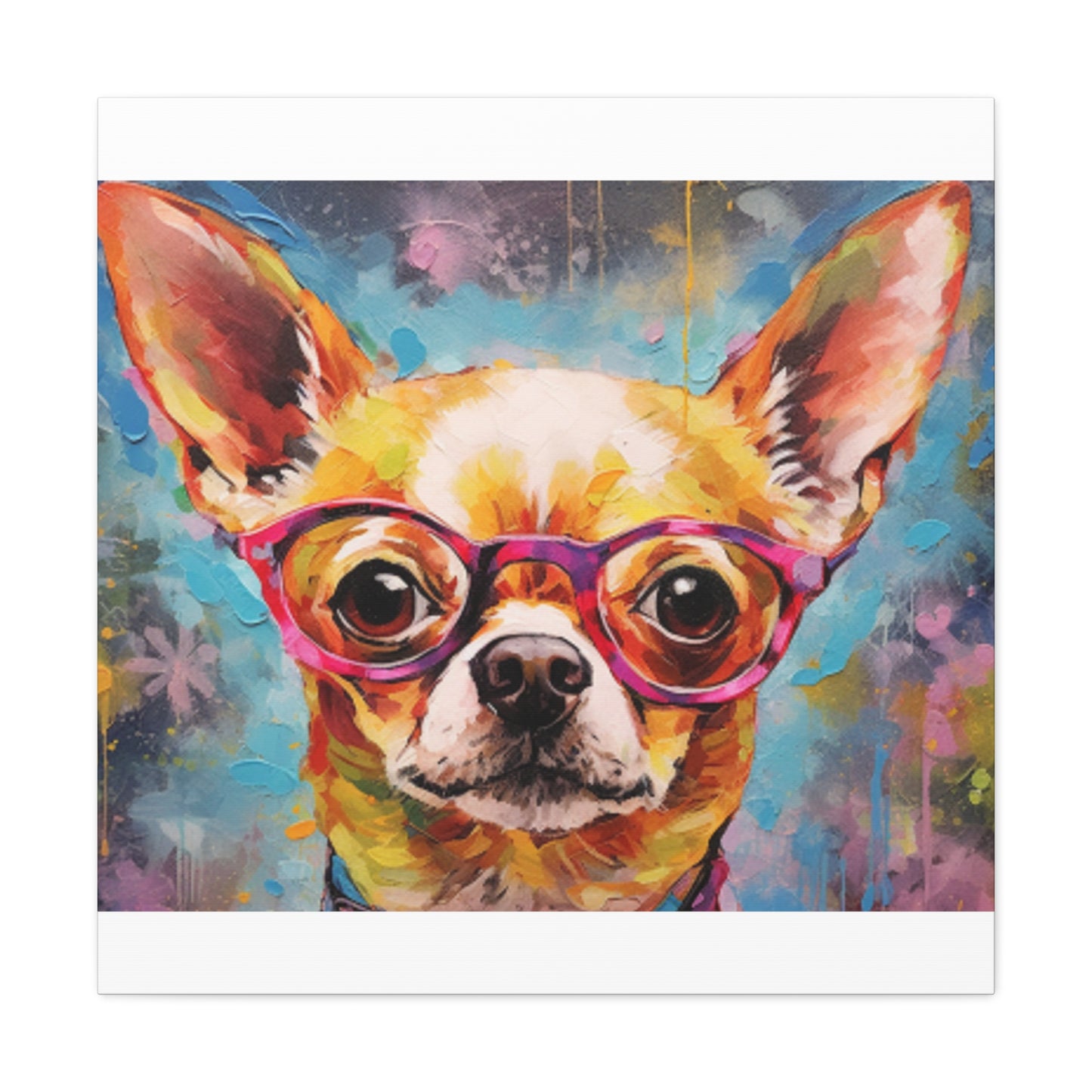 Happy Chihuahua In Purple Glasses - Large Wall Art