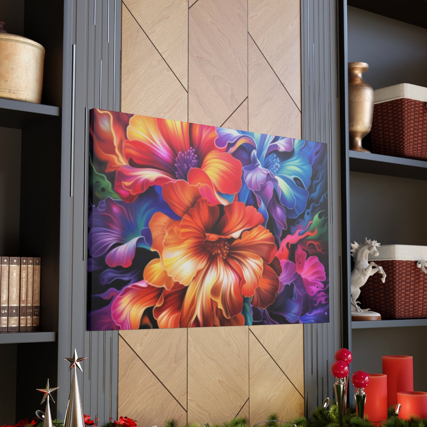 Glowing, Groovy, Psychedelic Hibiscus At Night - Large Wall Art