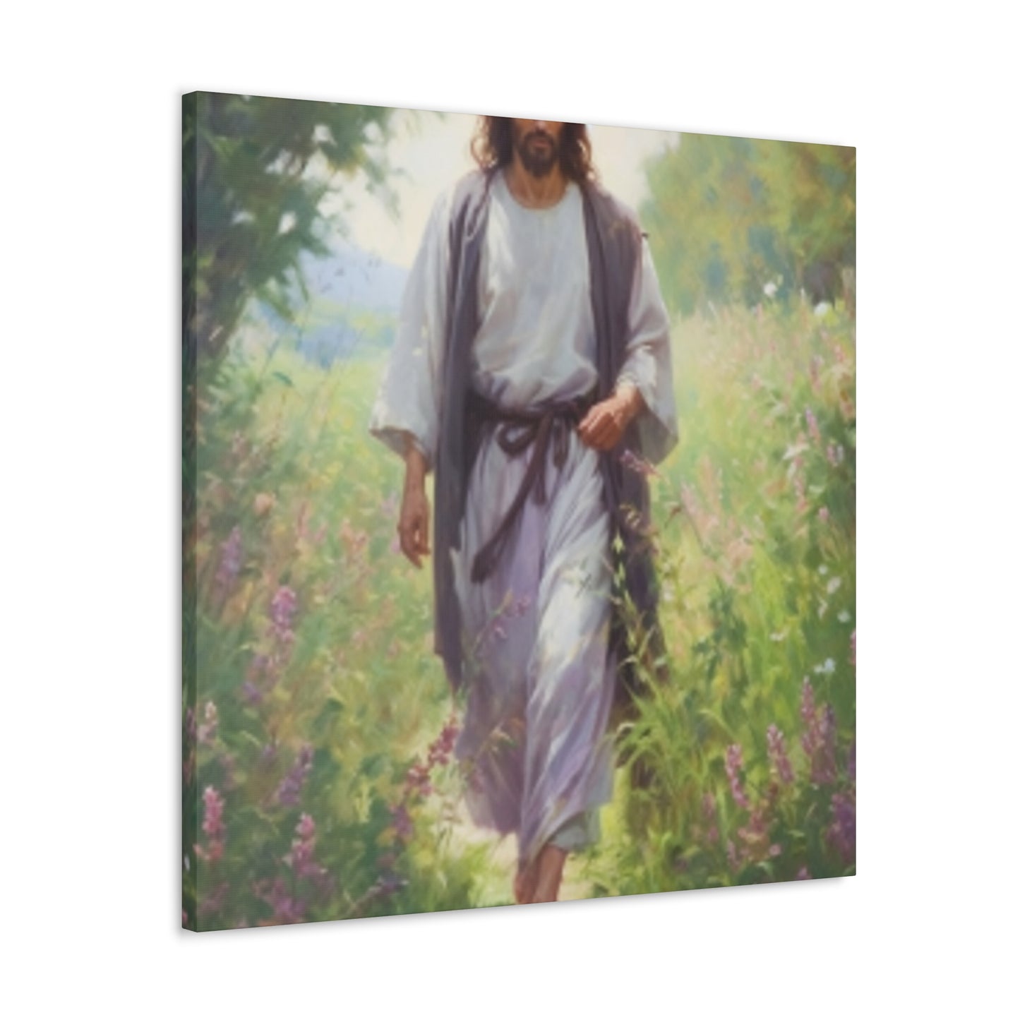 Jesus Taking A Heavenly Walk Through Wildflowers - Large Wall Art