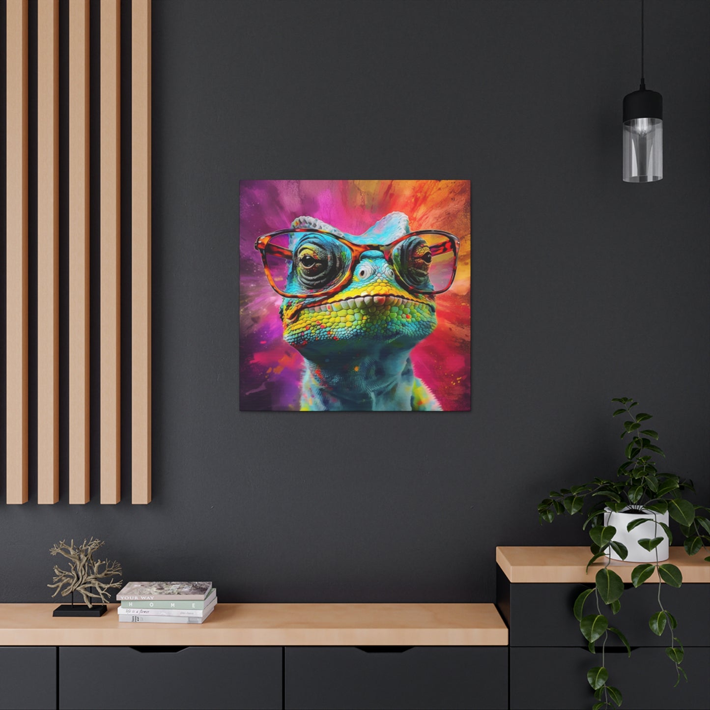 Lizard In Glasses With Purple, Pink, And Yellow Background - Large Wall Art