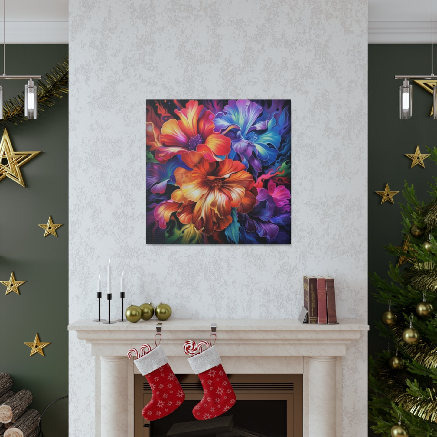 Glowing, Groovy, Psychedelic Hibiscus At Night - Large Wall Art