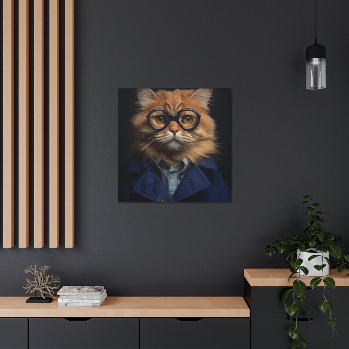 Blue Glasses And Jacket On Orange Kitty - Large Wall Art