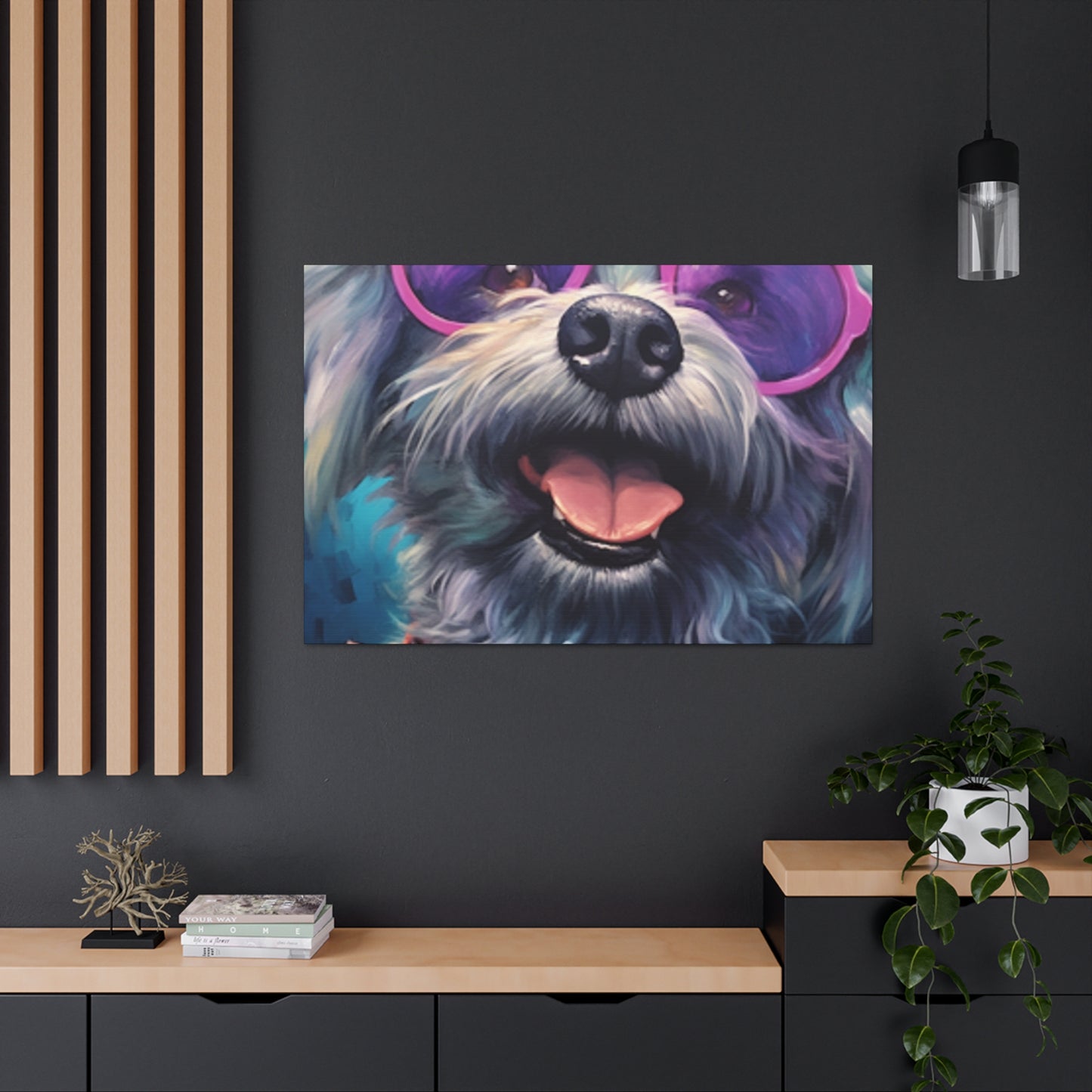 Happy Dog With Big Purple Glasses - Large Wall Art