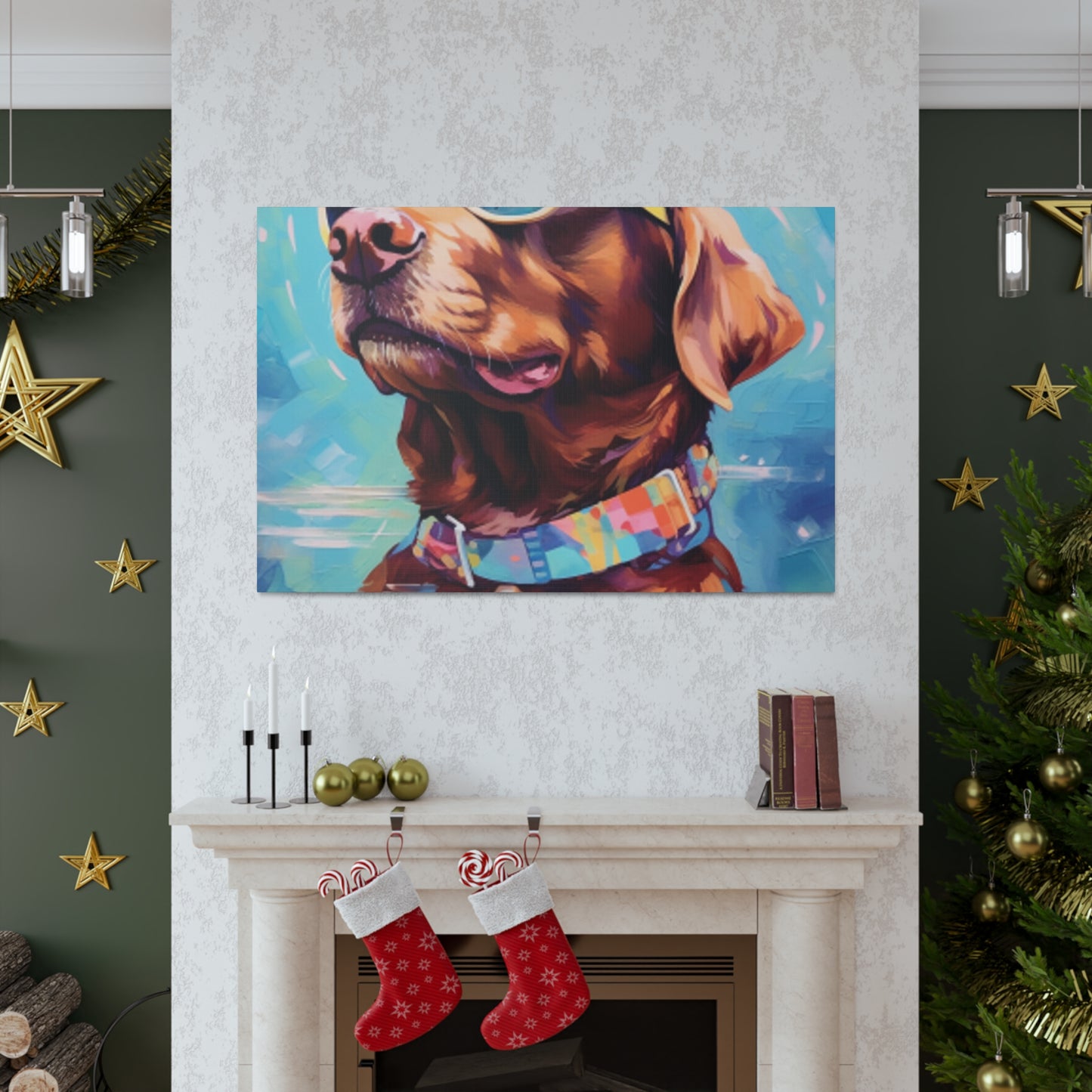Blue Sky, Brown Dog In Sunglasses - Large Wall Art