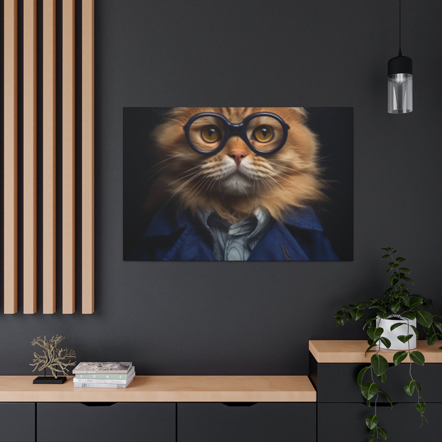 Blue Glasses And Jacket On Orange Kitty - Large Wall Art
