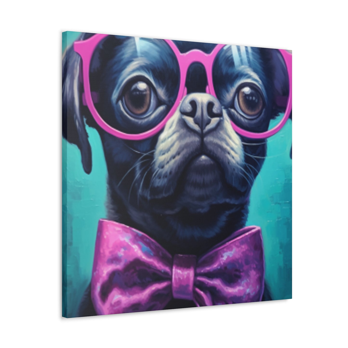 Huge Purple Glasses And Bow Tie On A Black Dog- Large Wall Art