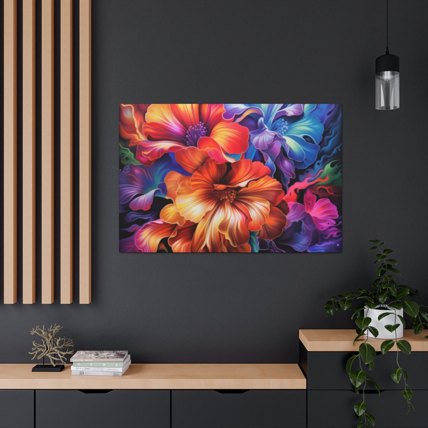 Glowing, Groovy, Psychedelic Hibiscus At Night - Large Wall Art