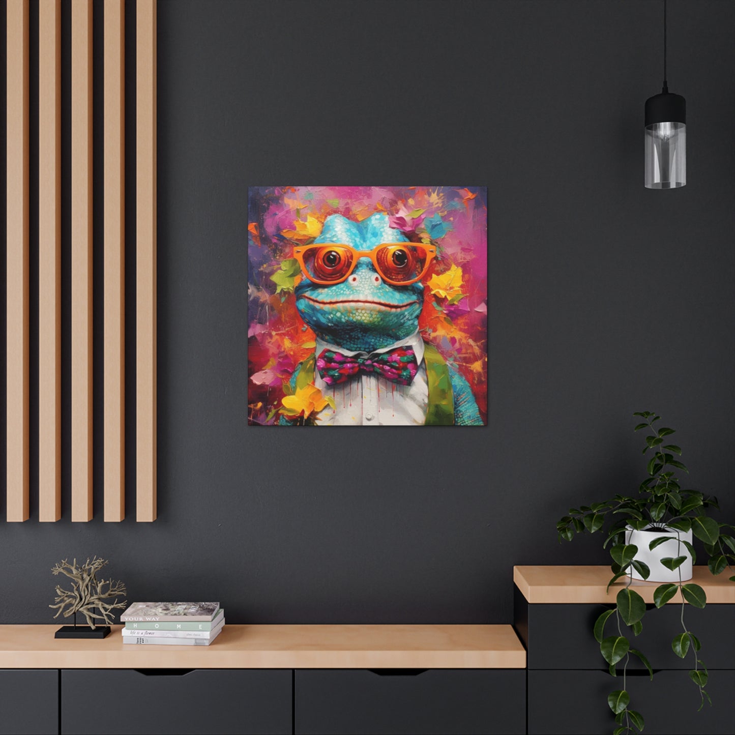Lizard Art, Blue Lizard In Orange Glasses And A Smile - Large Wall Art