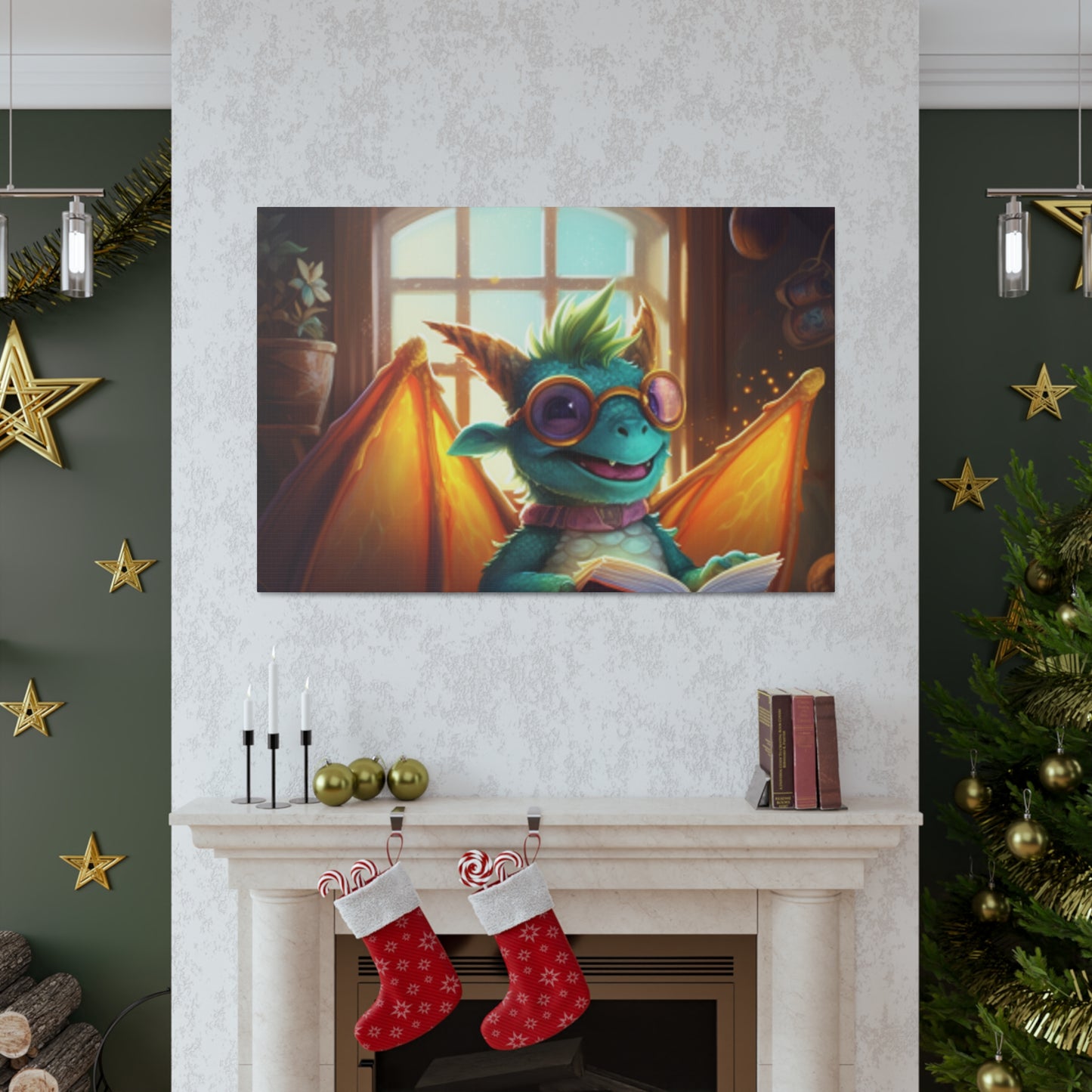 Little Dragon Reads A Book- Large Wall Art