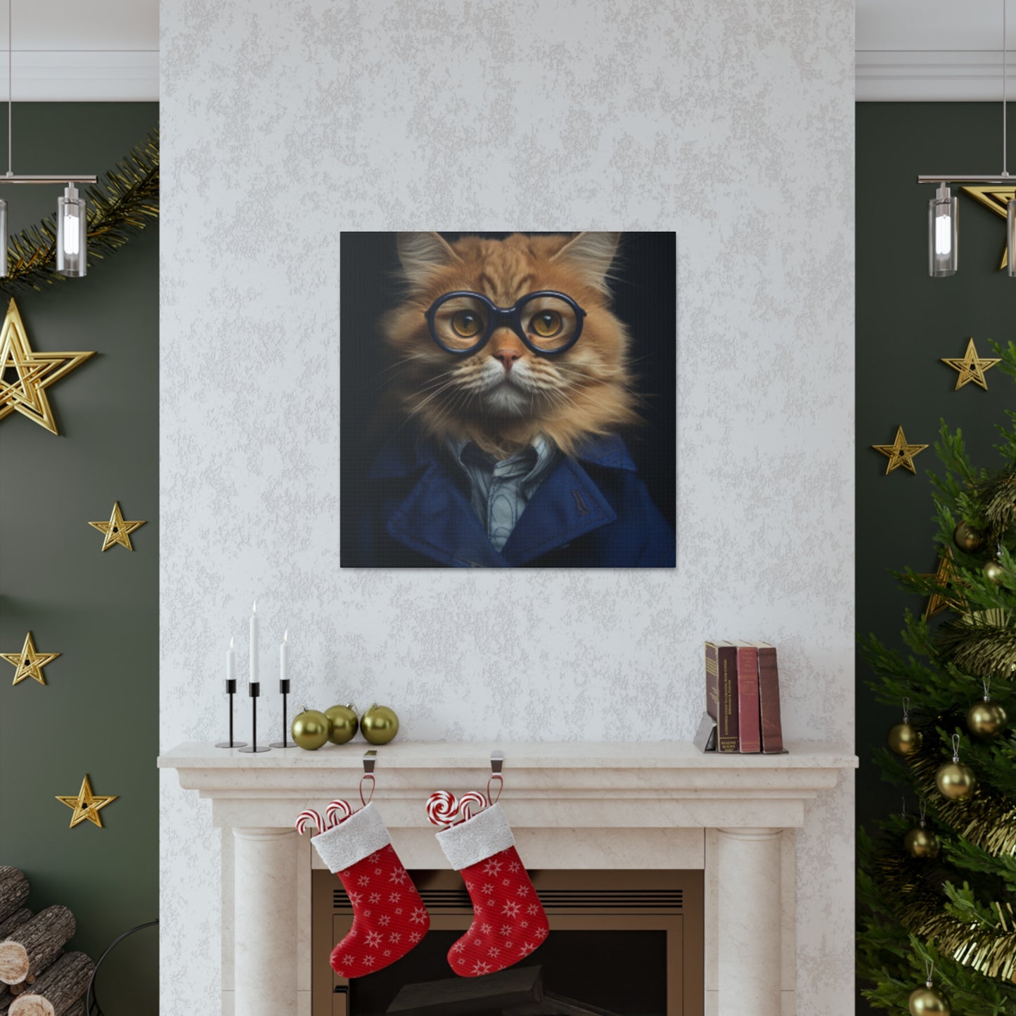 Blue Glasses And Jacket On Orange Kitty - Large Wall Art
